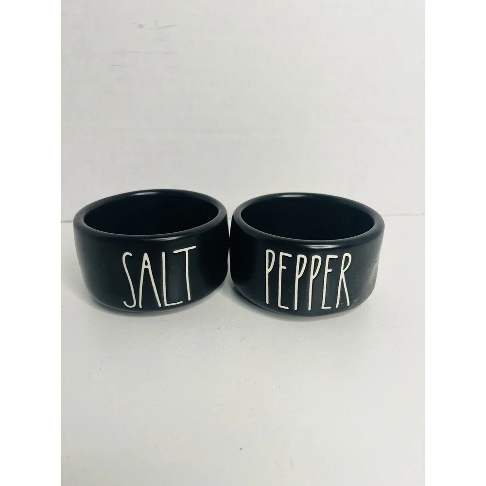 Rae Dunn Stackable Salt and Pepper Cellar Ceramic Container Black